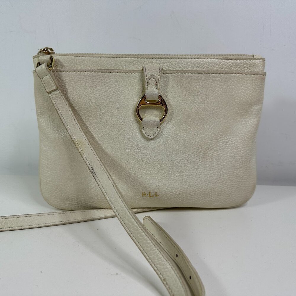 Lauren Ralph Lauren Anfield ll Crossbody Bag Purse Ivory Vegan Leather RLL